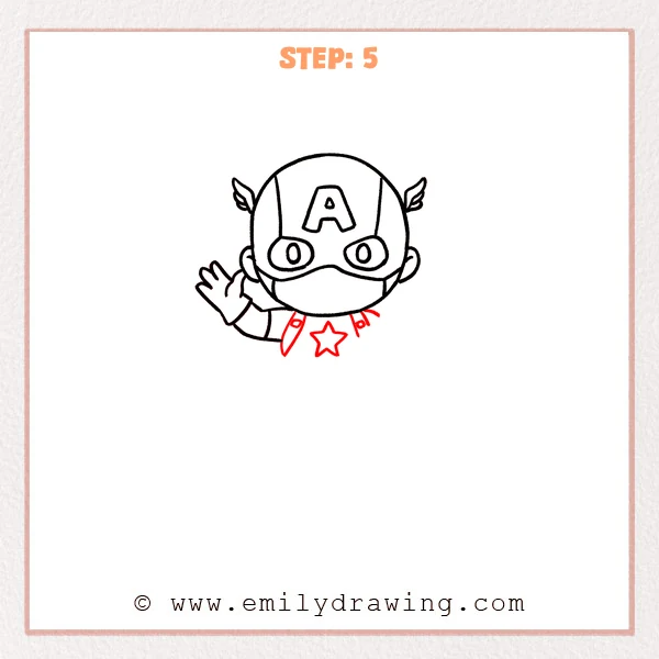 how to draw a captain america - Chibi Captain America with a waving hand, added collar and shoulders, strap details, and a star on the chest.